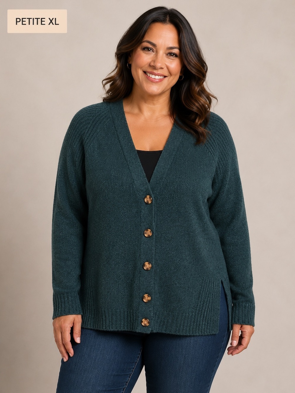 Sonoma Deep Teal Button-Front V-Neck Cardigan PETITE XL